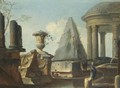 Capriccio Architettonico Con Figure E Piramide Sul Fondo - (after) Giovanni Paolo Panini