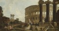 Capriccio Architettonico Con Figure E Il Colosseo Sul Fondo - (after) Giovanni Paolo Panini
