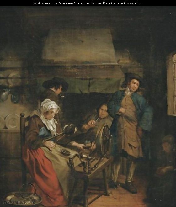 Interior With Figures By A Fireplace - (after) Jan Jozef, The Younger Horemans