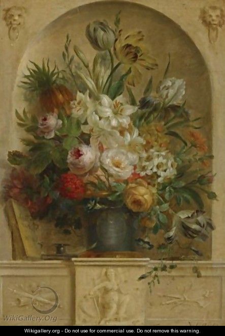 Still Life Of Flowers In A Niche - Willem van Leen