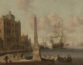 A Capriccio Of A Mediterranean Harbour, With Figures Conversing On The Waterfront, A Palazzo Beyond - Jacobus Storck