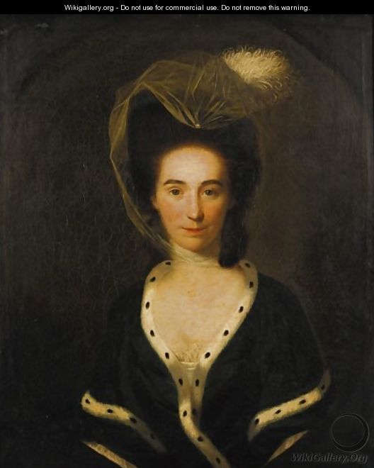 Portrait Of A Lady Wearing A Green Fur-Trimmed Shawl - (after) Nathaniel Hone
