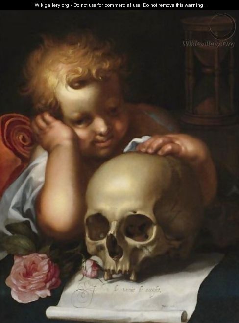 Vanitas With A Putto Resting His Hand On A Skull - Abraham Bloemaert