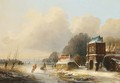 A Winterlandscape With Skaters On A Frozen River - Abraham Adrianus Vermeulen