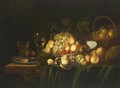 A Still Life With Peaches, Grapes, A Peeled Lemon, Strawberries And A Roemer, All On A Draped Table - Flemish School