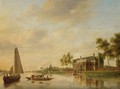 A River Landscape Near Leiden With A Sailingboat And A Rowing Boat Transporting Cattle To A Mansion - Johannes Janson