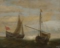 Two Small Ships In Front Of A Dutch Town - (after) Hans Goderis