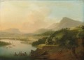 An Extensive River Landscape With Merchants Unloading Their Cargo, Travellers To The Foreground - (after) Christian Georg II Schutz Or Schuz