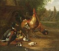 Ducks, A Cockerel And A Chicken In A Landscape - (after) Melchior D'Hondecoeter