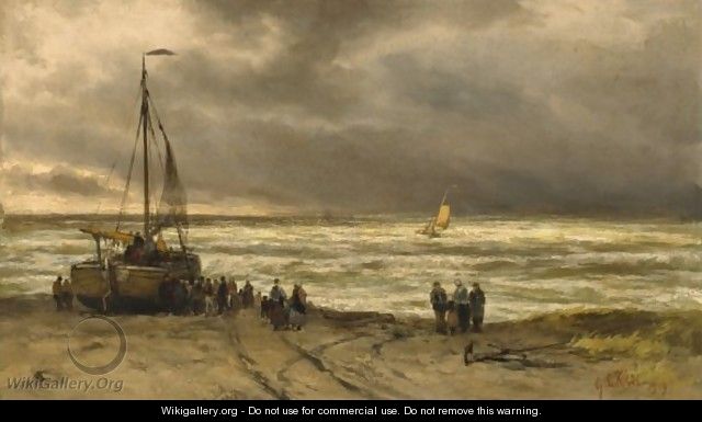 Fisherfolk By A Beached Bomschuit - George Laurens Kiers