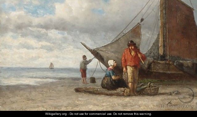 Fisherfolk On The Beach - Andreas Scheerboom