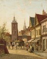 Villagers In A Sunlit Dutch Town - William Raymond Dommersen