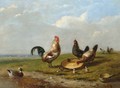Sheep And Chickens In A Landscape - Auguste Coomans