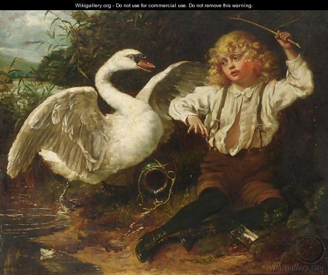 The Young Angler Surprised By A Swan - English School