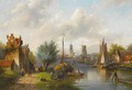 Figures On The Waterfront, A Windmill In The Distance - Jan Jacob Coenraad Spohler