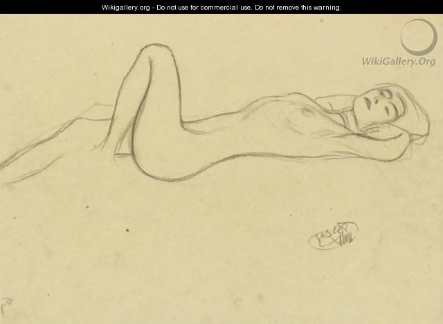 Lying Female Nude With Positioned Left Leg - Gustav Klimt