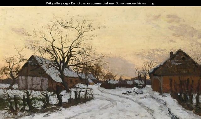 Farmhouses In The Snow - Alphonse Asselbergs