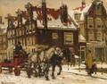 A Horse Drawn Cart On A Bridge In Wintry Amsterdam - Frans Langeveld