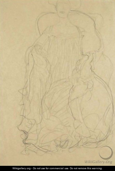 Adele Bloch-Bauer Seated From The Front, A Boa Draped Over Her Left Shoulder - Gustav Klimt