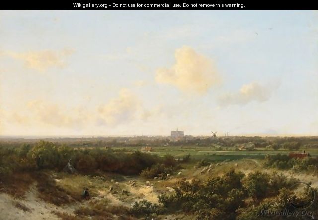 An Extensive Landscape Near Haarlem With The Saint Bavo Cathedral In The Distance - Pieter Lodewijk Francisco Kluyver