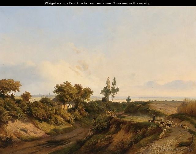 A Shepherd And His Flock In A Summer Landscape - Jan Baptist De Jonge