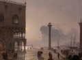A Moonlit View Of The Piazza San Marco Towards San Giorgio Maggiore - Friedrich Nerly