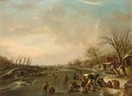 A Winter Scene With Skaters And A Horse-Drawn Sleigh With Poultry Sellers - Andries Vermeulen