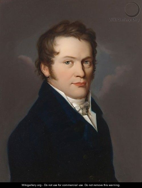 Portrait Of A Young Man Wearing A Blue Coat, Depicted Half Length - German School