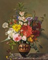 A Flower Still Life With A Greek Vase - Adolf Carl Senff