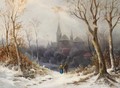 Figures In A Wintry Landscape, A Church Beyond - Colestin Burger