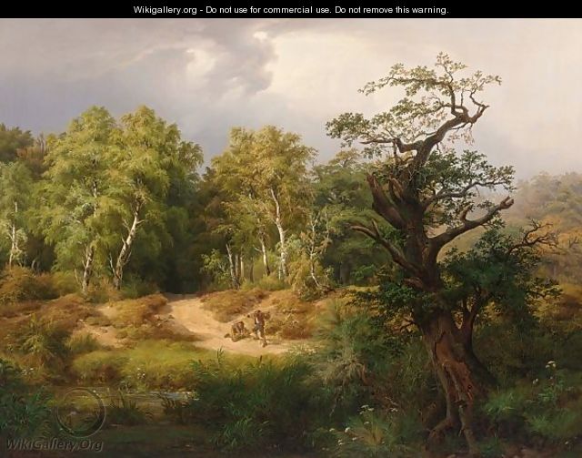 Wood Gatherers In A Forest Clearing - Friederich J. Ehemant