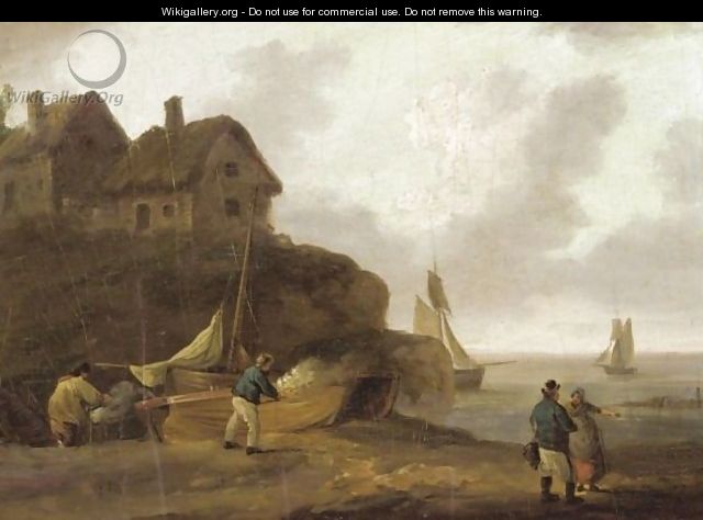 Fishermen Repairing Their Boats On The Shore - (after) George Morland