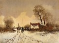 A Peasant With A Horse Cart In A Wintry Landscape - German School