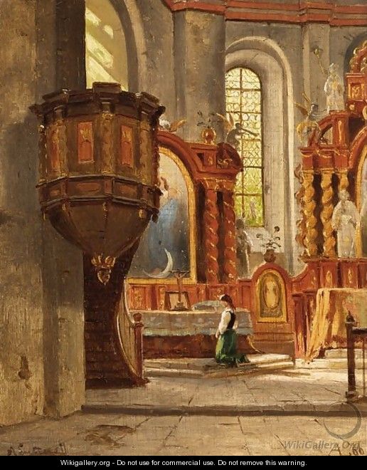 A Girl In A Church Interior - Ascan Lutteroth
