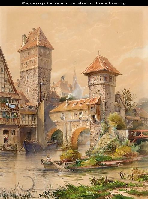 A Town On The Water Front, Possibly Nurnberg - Hermann Wunderlich