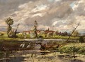 Herons At The Waterside, A Town Beyond - Hans Richard Von Volkmann