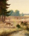 Deer In A Wooded Landscape - German School