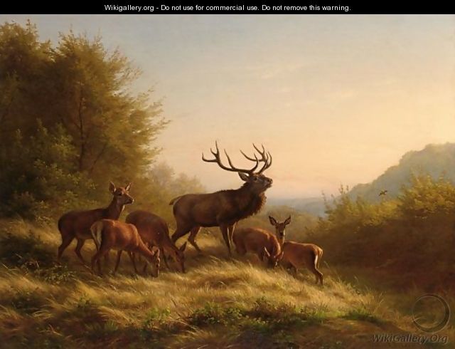 Deer In A Landscape - Johannes Christian Deiker