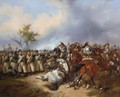 Battle Scene With Cavalry Charging Infantry - German School