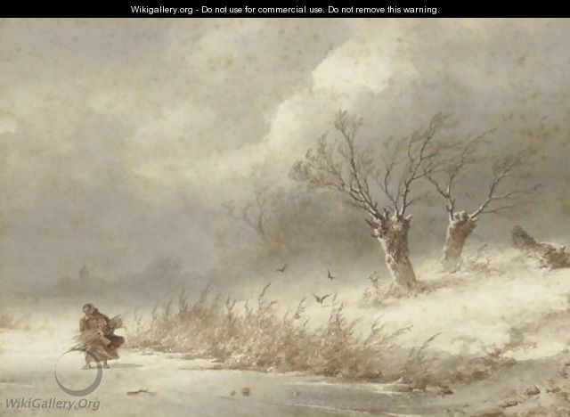 Gathering Wood In Winter - Johannes Franciscus Hoppenbrouwers
