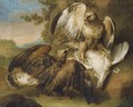 Still Life With Two Falcons With Their Prey In A Landscape - French School