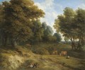 A Wooded Landscape With Cows, And Figures In The Foreground - Cornelis Huysmans