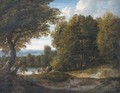 A Wooded River Landscape With Cattle And Two Figures - Jaques D