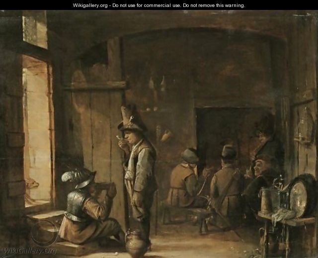A Tavern Interior With A Soldier Sitting And Drinking Beside A Boor Smoking A Pipe - Antwerp School