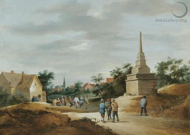A Village Scene With Boors Conversing In The Foreground And Figures Dancing In The Background - (after) David The Younger Teniers
