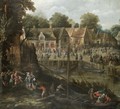 A Village Kermesse With Elegant Figures Entering Boats - Pieter Van Der The Younger Hulst