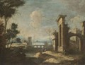 An Italianate River Landscape With Pastoral Figures Amongst Classical Ruins - (after) Antonio Stom