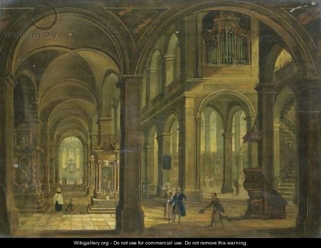 A Church Interior With Elegant Figures And Beggars - Christian Stocklin