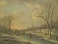 A Winter Landscape With Skaters On A Frozen River, Together With A Family Of Faggot Gatherers - Andries Vermeulen