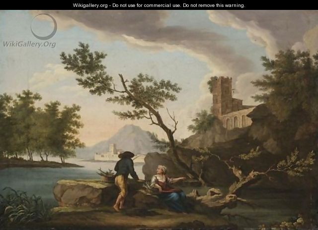 A Mediterranean Coastal Scene With A Fisherman - (after) Claude-Joseph Vernet